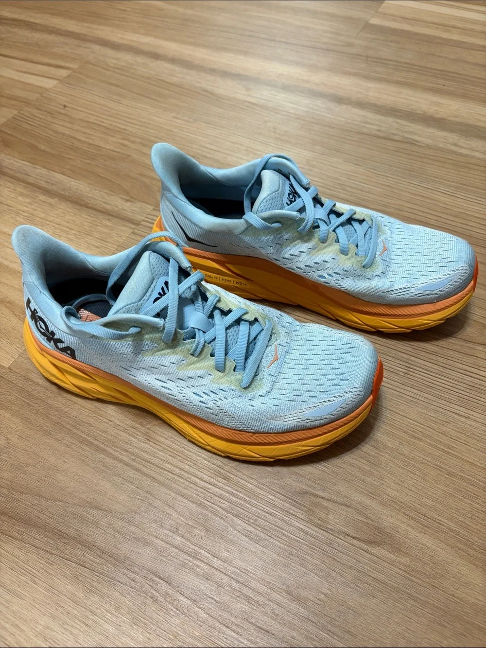 HOKA Clifton 8 Running Shoes Blue Orange Cushioned Athletic Sneakers